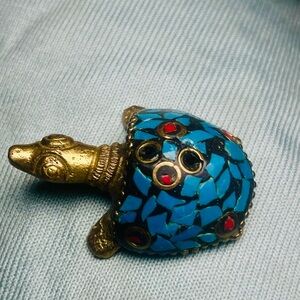 Mosaic Turtle Figurine with Gold and Blue Accents